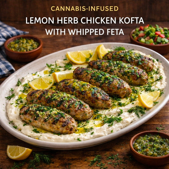 CANNABIS-INFUSED LEMON HERB CHICKEN KOFTA WITH WHIPPED FETA