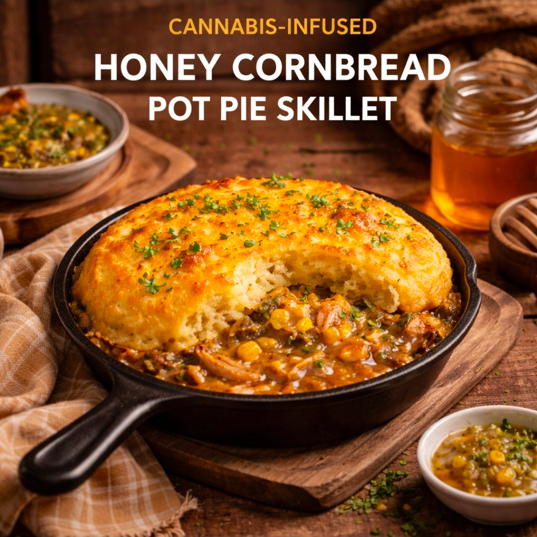 CANNABIS-INFUSED HONEY CORNBREAD POT PIE SKILLET