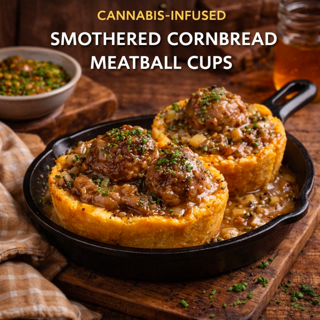 CANNABIS-INFUSED SMOTHERED CORNBREAD MEATBALL CUPS