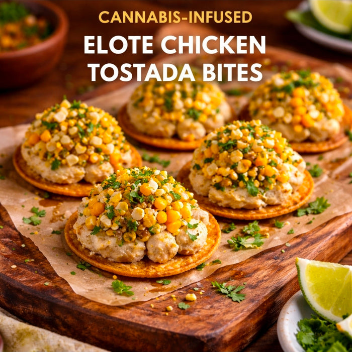 CANNABIS-INFUSED ELOTE CHICKEN TOSTADA BITES