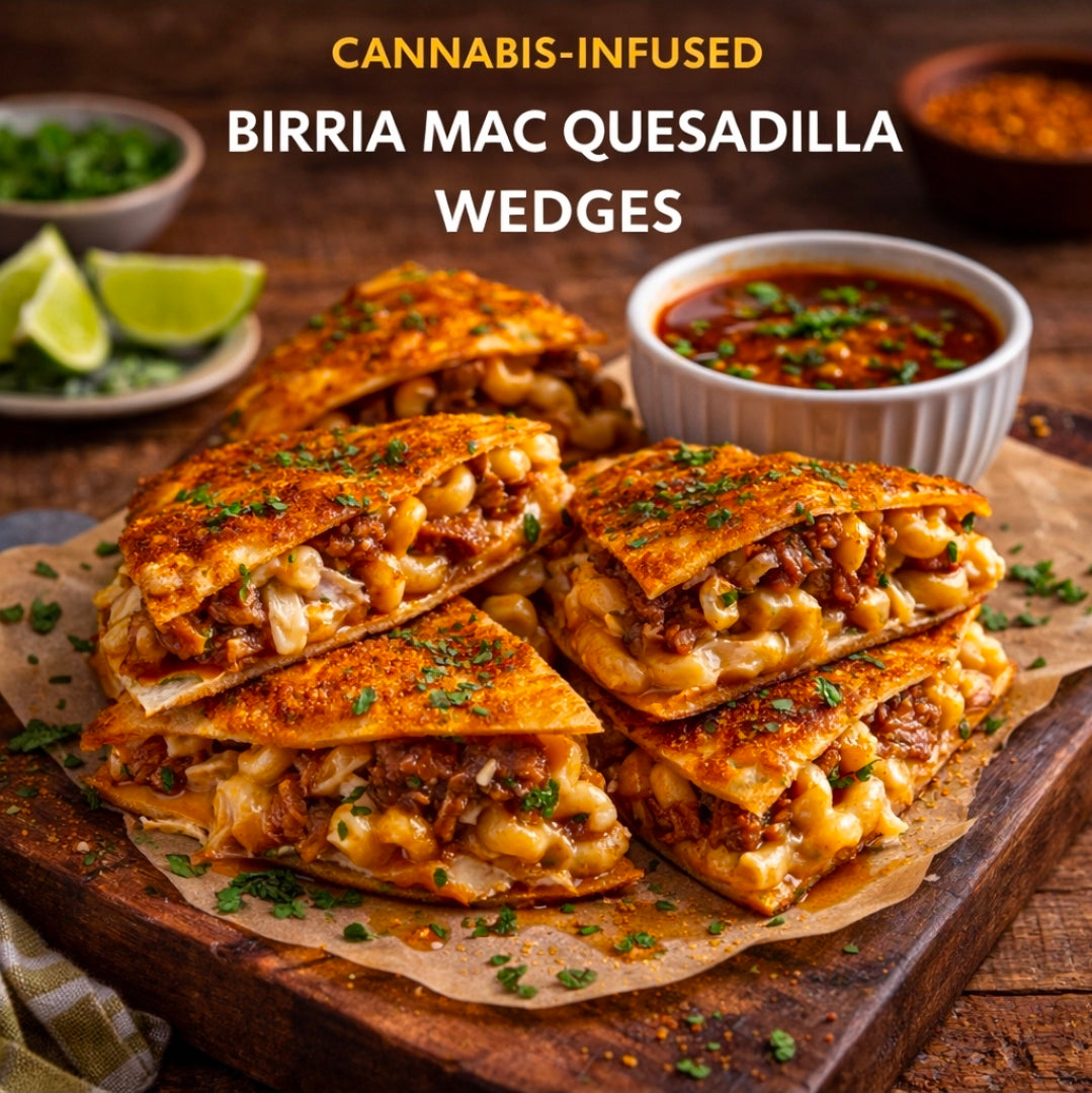 CANNABIS-INFUSED BIRRIA MAC QUESADILLA WEDGES