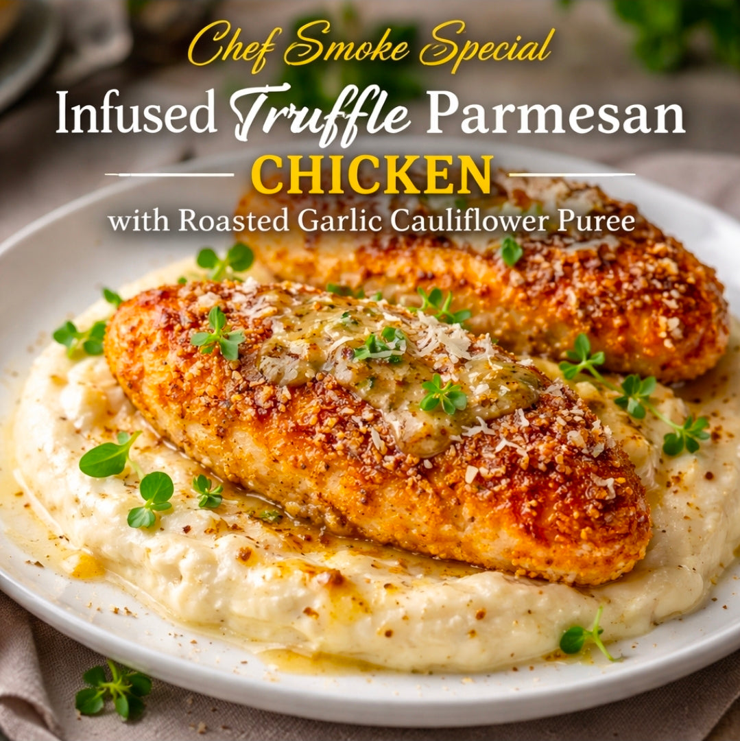 Chef Smoke Special: Infused Truffle Parmesan Chicken with Roasted Garlic Cauliflower Purée