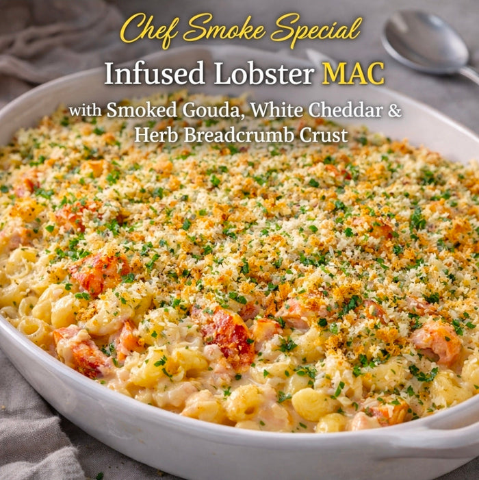 Chef Smoke Special: Infused Lobster Mac with Smoked Gouda, White Cheddar, and Herb Breadcrumb Crust