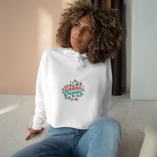 Canna Queen Crop Hoodie — Women's Cannabis Graphic Crop Top Hoodie