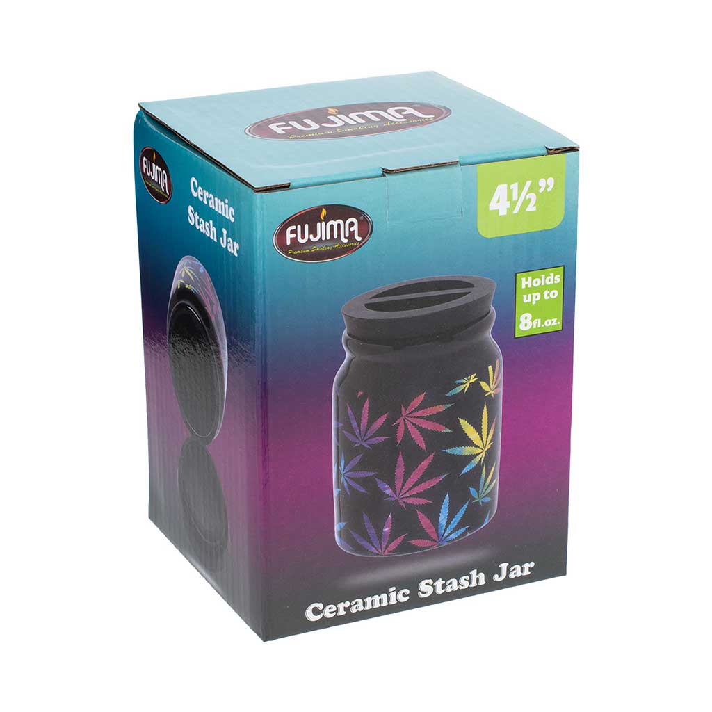LARGE CERAMIC STASH JAR - WEED LEAFS